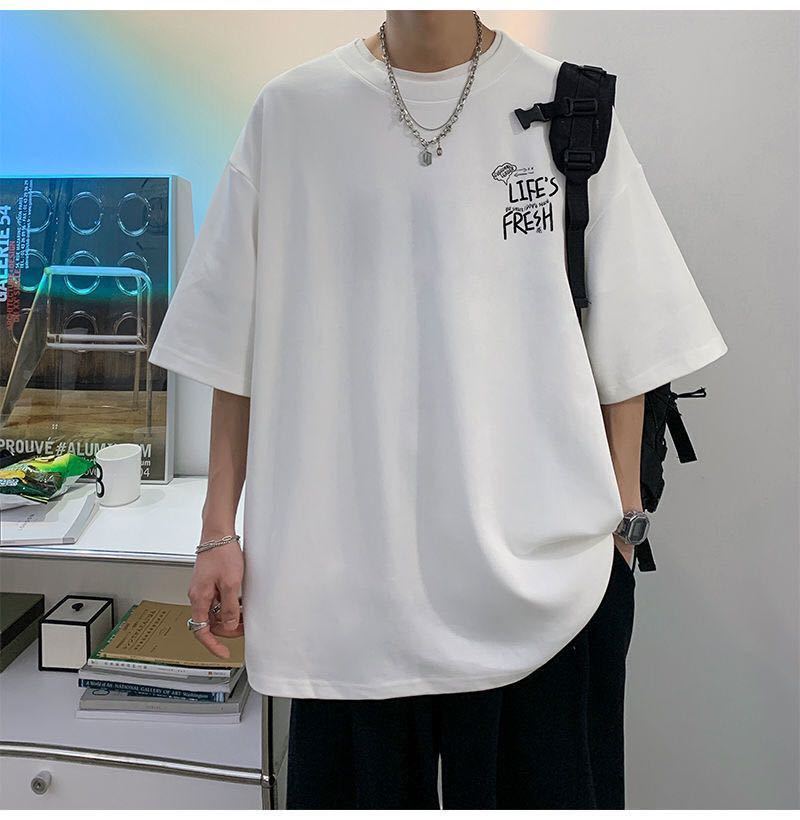メンズtシャツ ティーシャツ 綿 韓国風 五分丈袖 丸首 大きいサイズ ゆったり 英文字 夏 メンズファッションJUAS021(3色S-4XL)_画像5