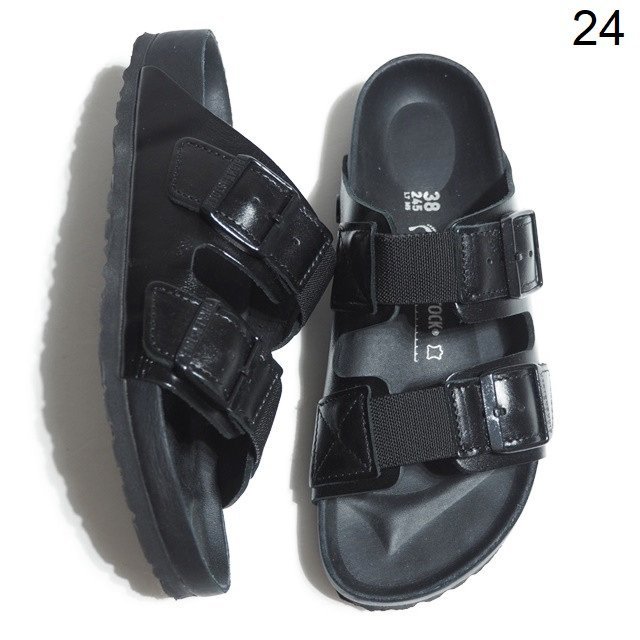 K9597P　▲BIRKENSTOCK ビルケンシュトック▲　新品同様 ARIZONA RI アリゾナ レザーサンダル ブラック 38/24.5cm 1016955 春夏 rb mks