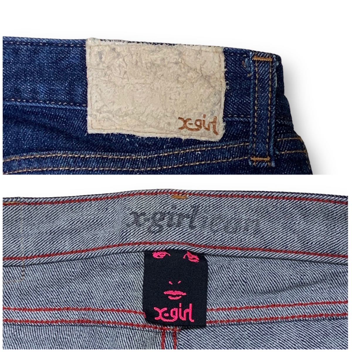  X-girl x-girl обтягивающий стрейч размер 1 талия 69cm M размер темно синий женский джинсы Denim M1851