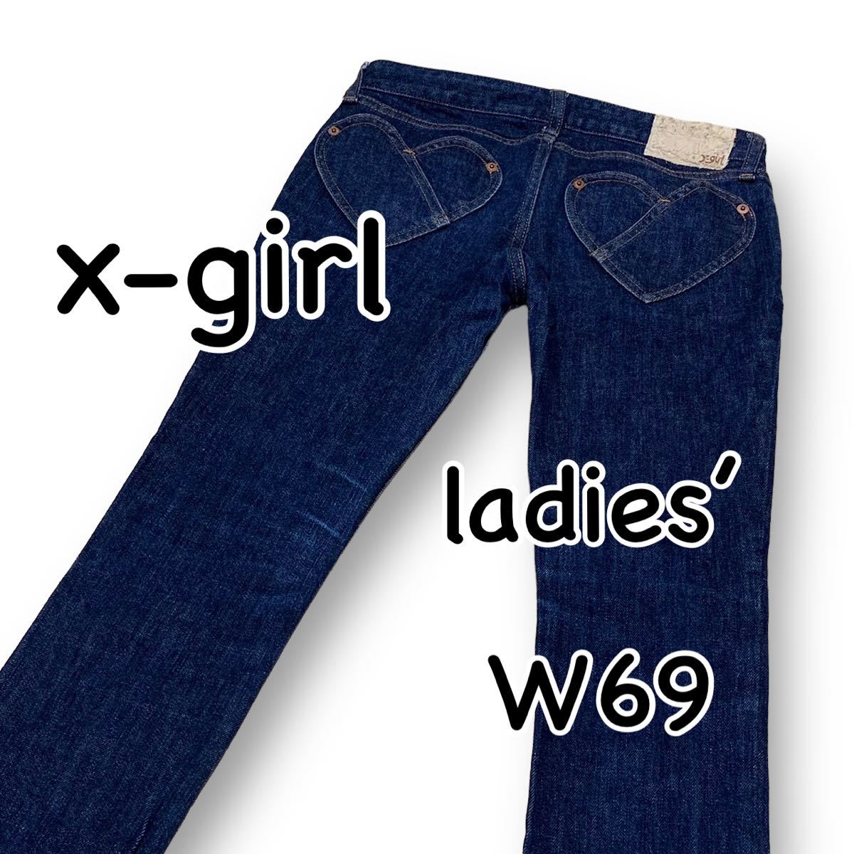  X-girl x-girl обтягивающий стрейч размер 1 талия 69cm M размер темно синий женский джинсы Denim M1851