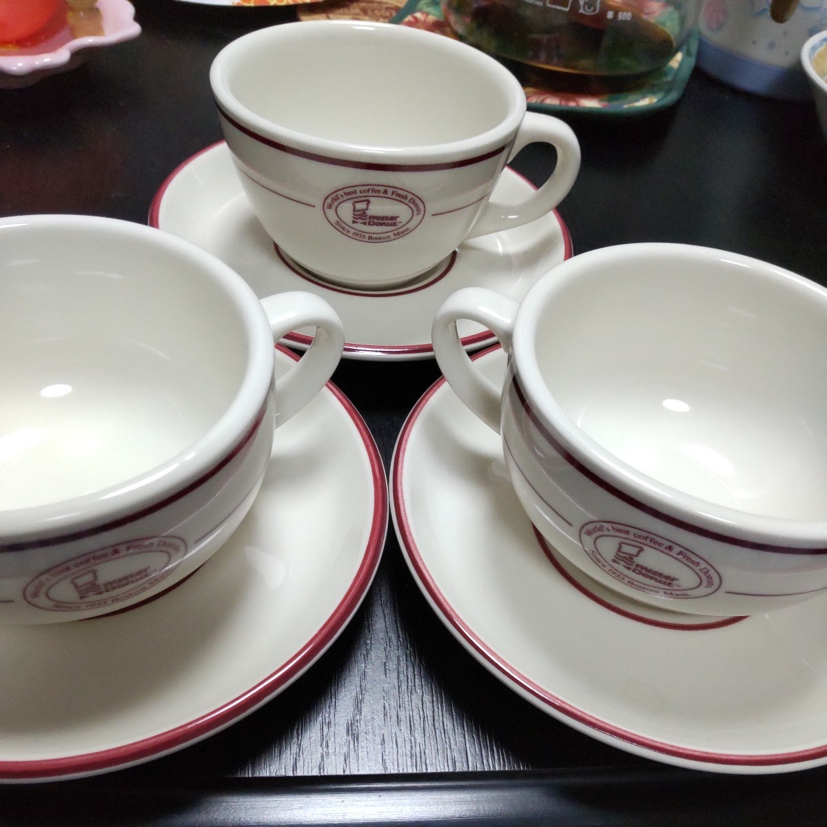 ミスド ミスタードーナツ スープカップ２＋コーヒーカップ１ ソーサー付き 陶器製_画像1