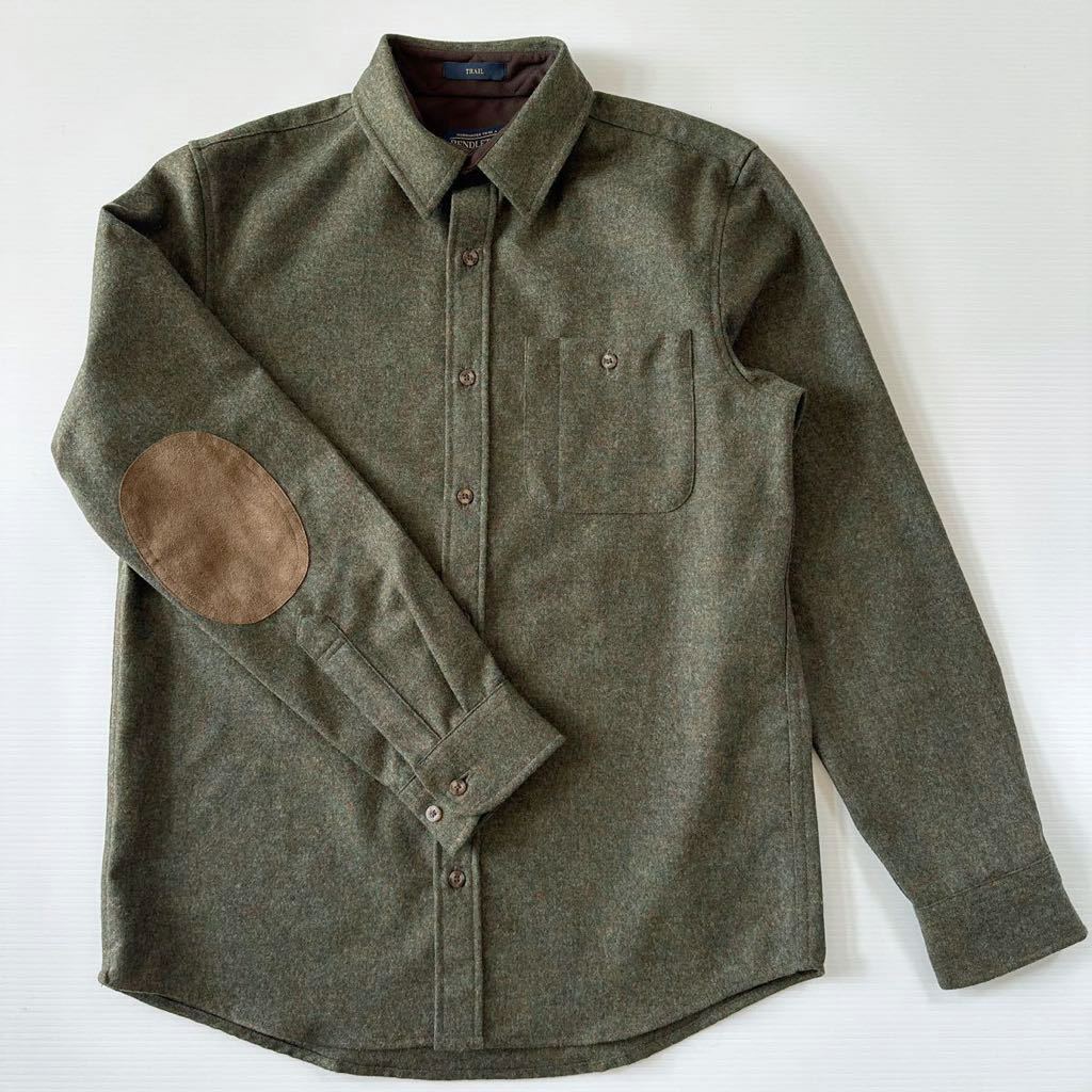 人気特価 ペンドルトン エルボーパッチ Elbow-patch Shirt Trail PENDLETON 肘当 メンズS2回着 深緑 モスグリーン ミックス シャツ ウール トレイル Sサイズ