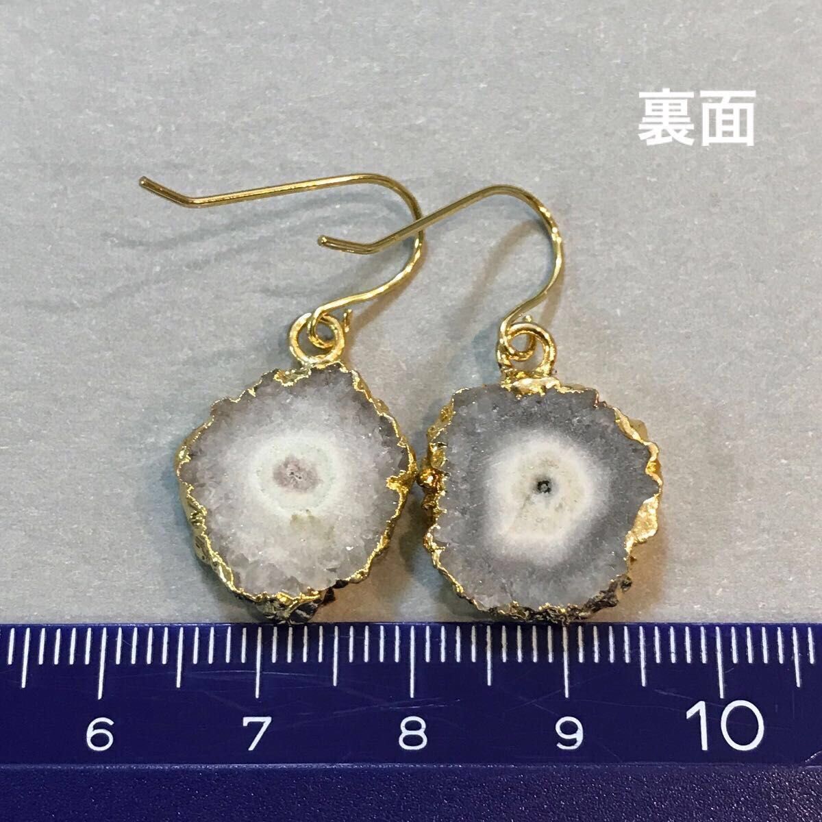14kgf 萌えーーっ 大粒 ソーラークォーツ ピアス ハンドメイド 天然石