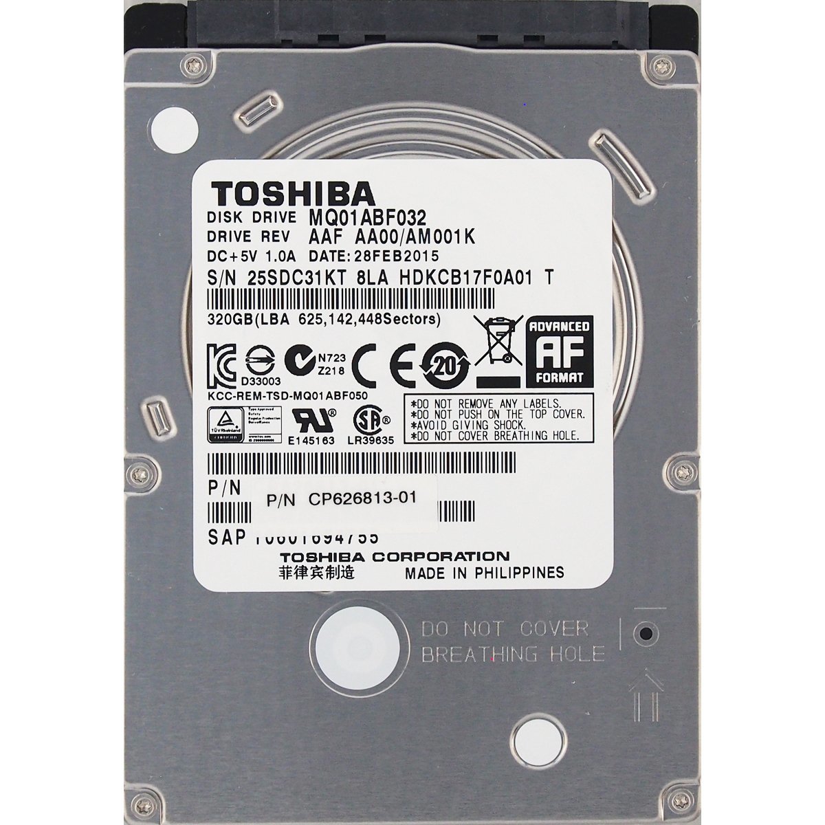 TOSHIBA MQ01ABF032 2.5インチ 7mm SATA600 320GB 2243回 20568時間_画像1