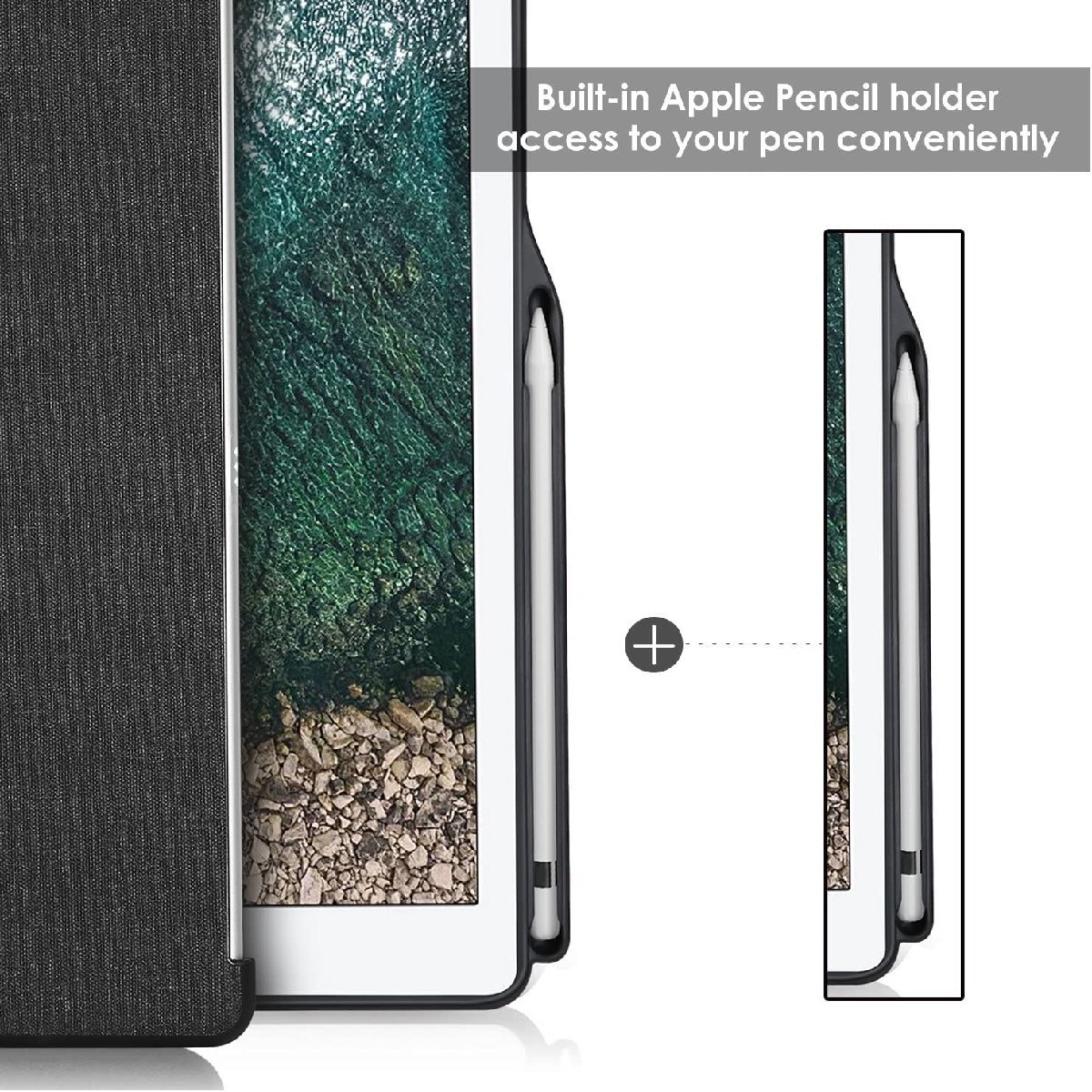 送料無料★ProCase iPad Pro 12.9背面ケース バックカバー ペンシルホルダー付 スマートキーボード(ブラック)の画像3