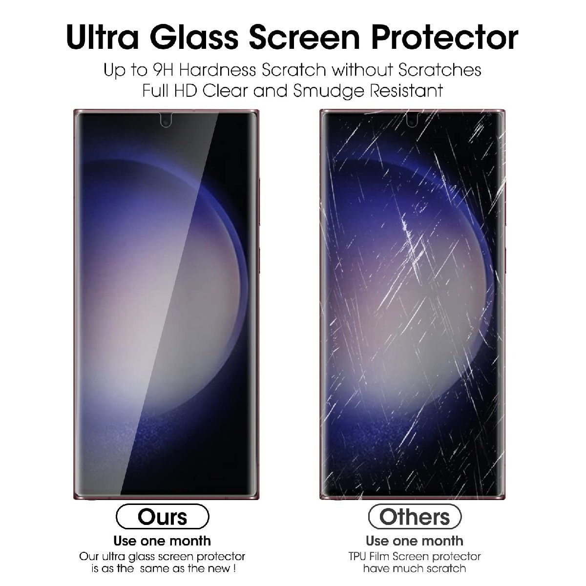 送料無料★HJCE Galaxy S23 Ultra ガラスフィルム 3D曲面 指紋認証対応 9H硬度 保護フィルム 3枚セット_画像5