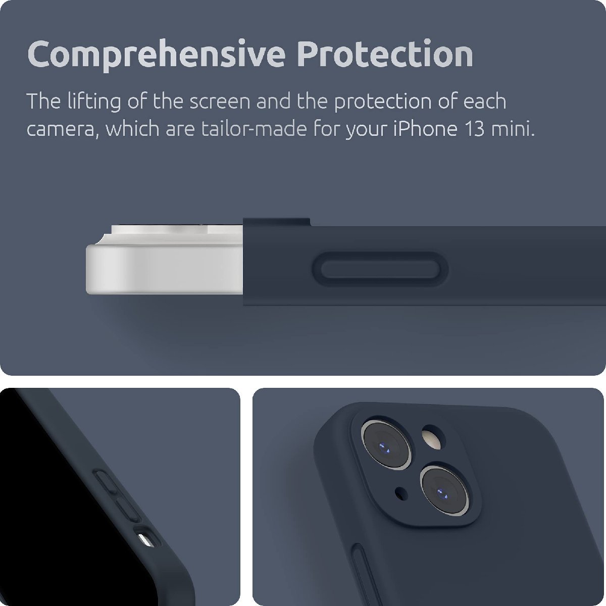送料無料★SURPHY iPhone13 mini ケース シリコン 耐衝撃 超軽量 全面保護 5.4インチ(ネイビーブルー)の画像4