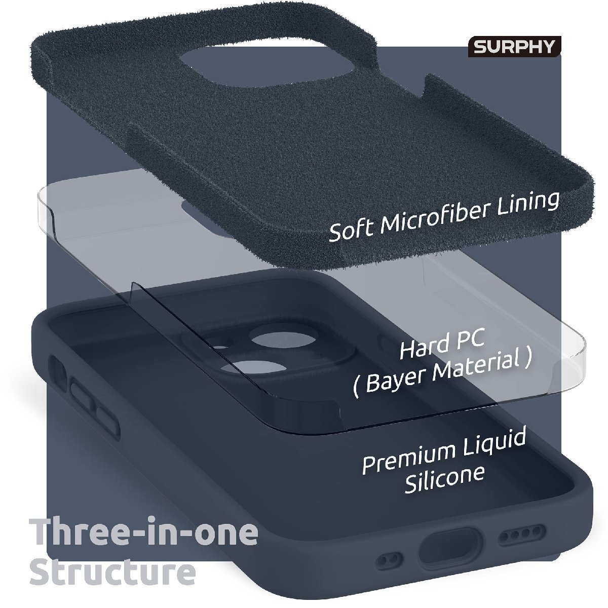 送料無料★SURPHY iPhone13 mini ケース シリコン 耐衝撃 超軽量 全面保護 5.4インチ(ネイビーブルー)の画像5