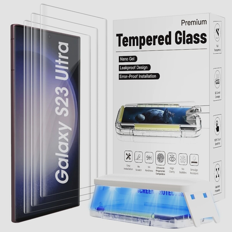 送料無料★HJCE Galaxy S23 Ultra ガラスフィルム 3D曲面 指紋認証対応 9H硬度 保護フィルム 3枚セット_画像1