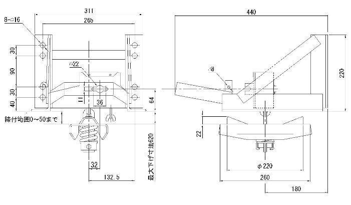 タイヤキャリア　PLB-4900　サイド吊　大型トラック標準仕様/低床用　φ221_画像2