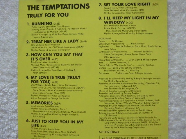レア初回リリース盤！Temptations / Truly For You / 名曲「Treat Her Like A Lady」収録 Ollie Woodson アリオリ / Al McKay / 1984_画像2