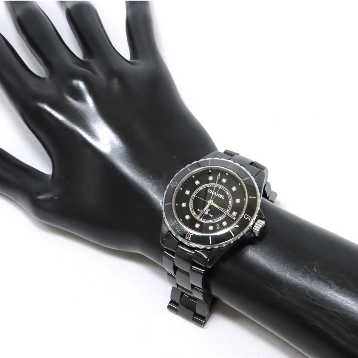 シャネル CHANEL J12 38mm H5702 12P ダイヤ メンズ 腕時計 ブラック セラミック 裏スケルトン オートマ 自動巻き ウォッチ  90188195