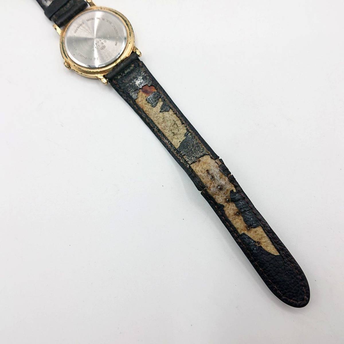 【電池切れ/尾錠欠損】SEIKO セイコー ALBA SUCCESS VINTAGE クォーツ 腕時計 ゴールド文字盤 レザーベルト