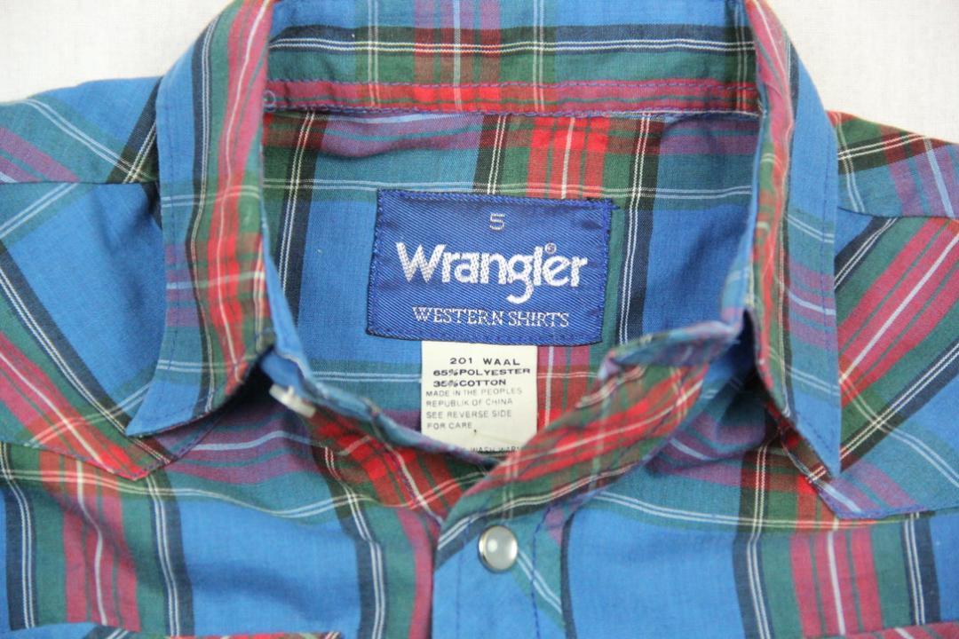 こども服 半袖シャツ Wrangler ウエスタンシャツ　マドラスチェック アクア　USED 送料無料　ヴィンテージ_画像4