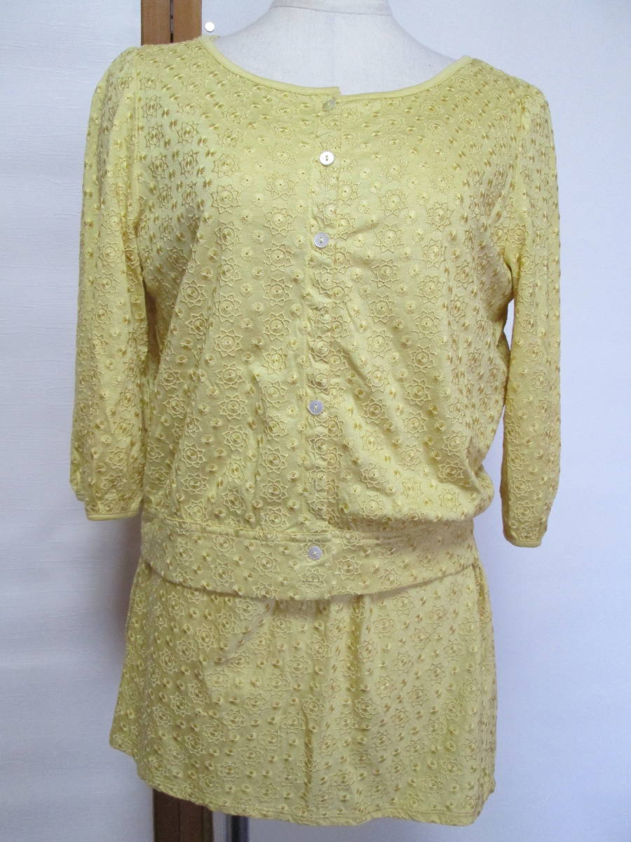  beautiful goods *K.T*11* ensemble * embroidery * short sleeves tunic * yellow color * T-shirt cloth * cotton *liyo cell * Katie 