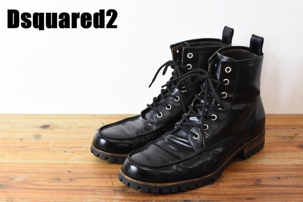 MN BI0002 高級 DSQUARED2 ディースクエアード メンズ レザー コンバット エンジニア ブーツ 革靴 シューズ 黒 靴 41サイズ 