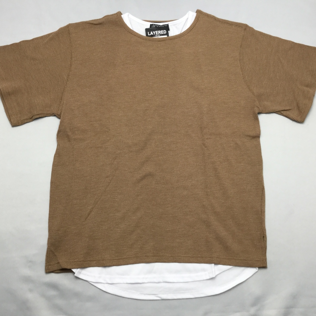 【送料無料】【新品】Licorice メンズ半袖Tシャツ(タンクトップ・ネックレス付き）　 　L　 　ベージュ★10204_画像1