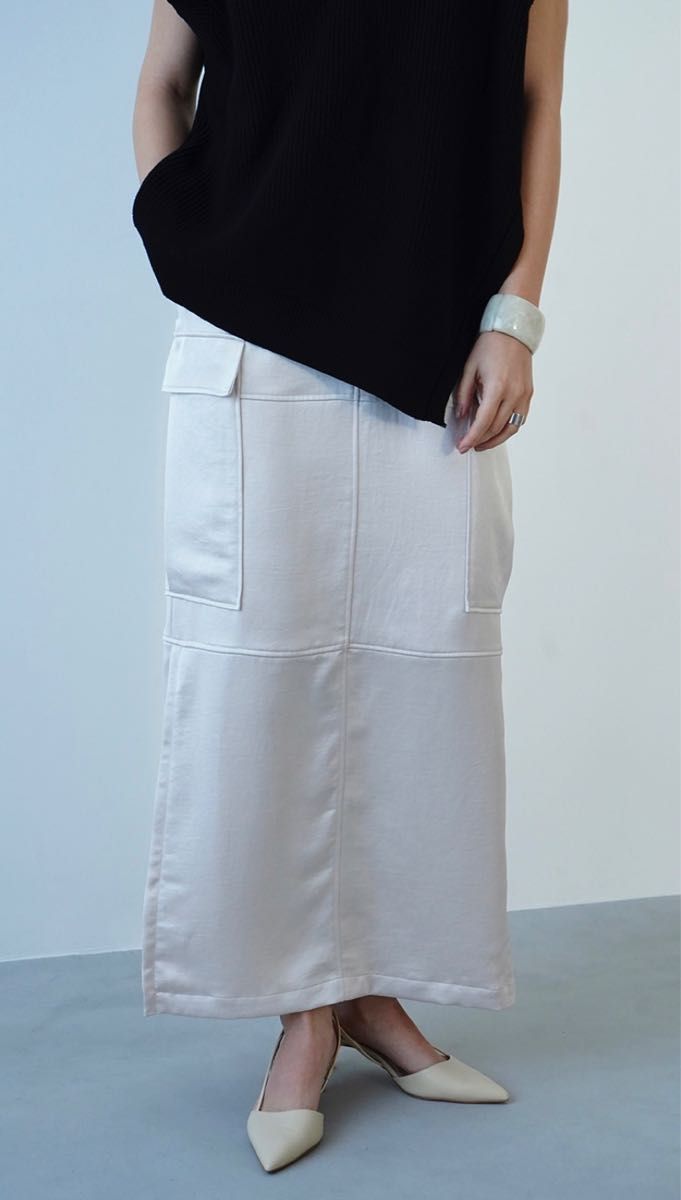 clane SATIN CARGO STRAIGHT SKIRT