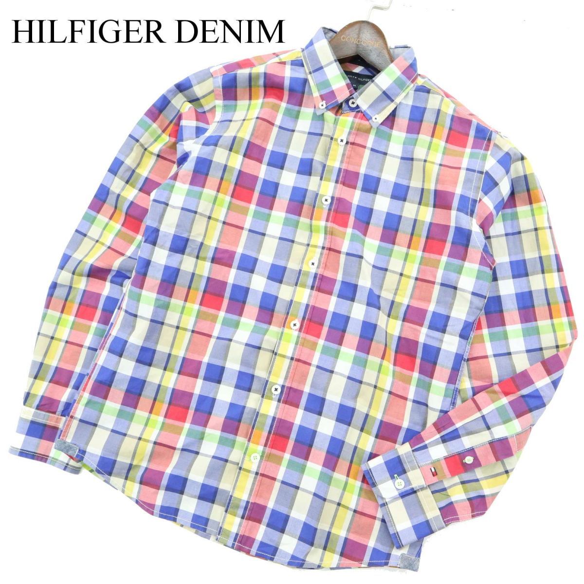 HILFIGER DENIM トミーヒルフィガー ロゴ刺繍★ ヴィンテージフィット 長袖 ボタンダウン チェック シャツ Sz.S　メンズ　A3T04741_4#C_画像1