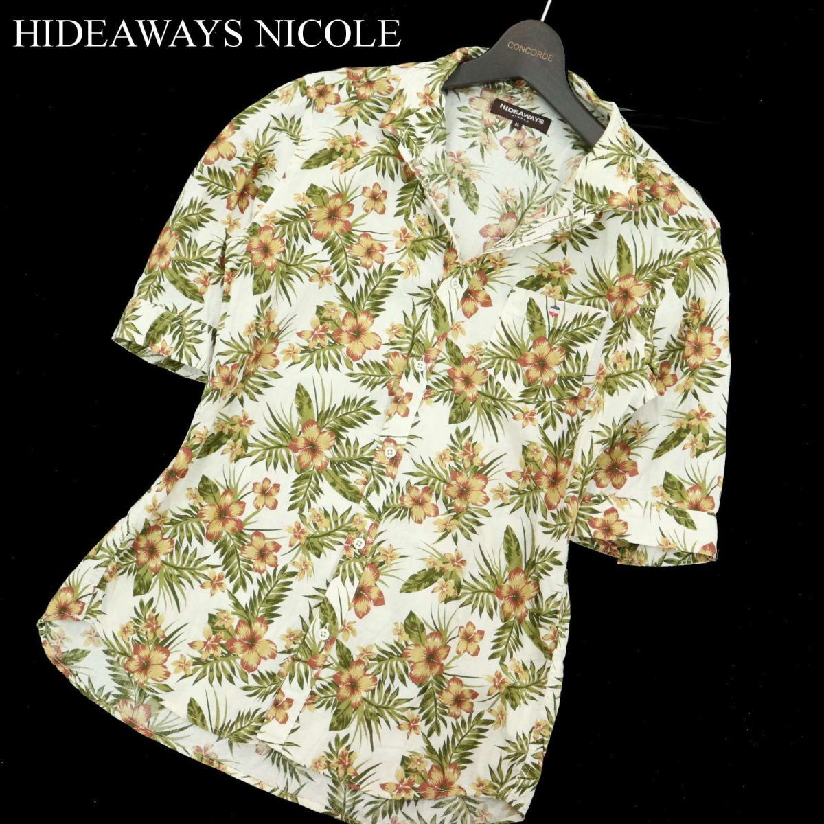 HIDEAWAYS NICOLE ハイダウェイ ニコル 春夏 【ボタニカル柄 総柄】 襟ワイヤー 半袖 アロハ シャツ Sz.46 メンズ A3T04484_4#Aの画像1