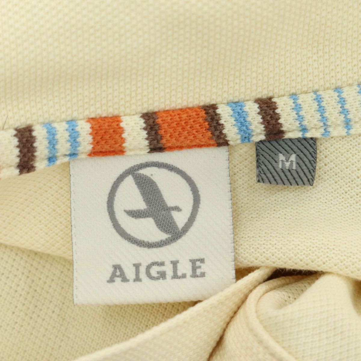 AIGLE エーグル 春夏 ロゴ刺繍★ マルチ ボーダー 半袖 コットン ポロシャツ Sz.M　メンズ アウトドア　A3T05028_5#A_画像6