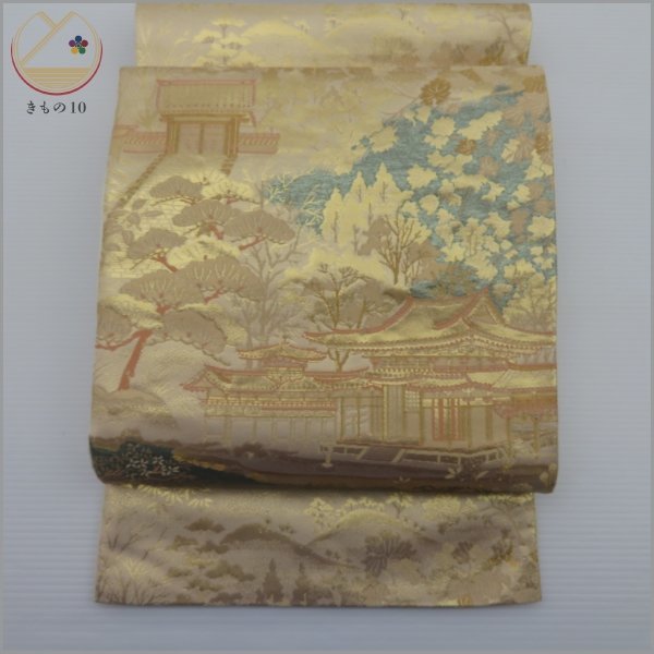☆着物10☆ 1円絹袋帯純金箔24K 平等院松橋桜六通柄長さ420cm [同梱可