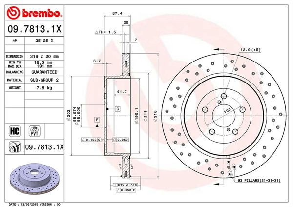 ブレンボ エクストラブレーキディスク リア左右セット インプレッサWRX STi GDB 09.7813.1X brembo XTRA BRAKE DISC ブレーキローター_画像4