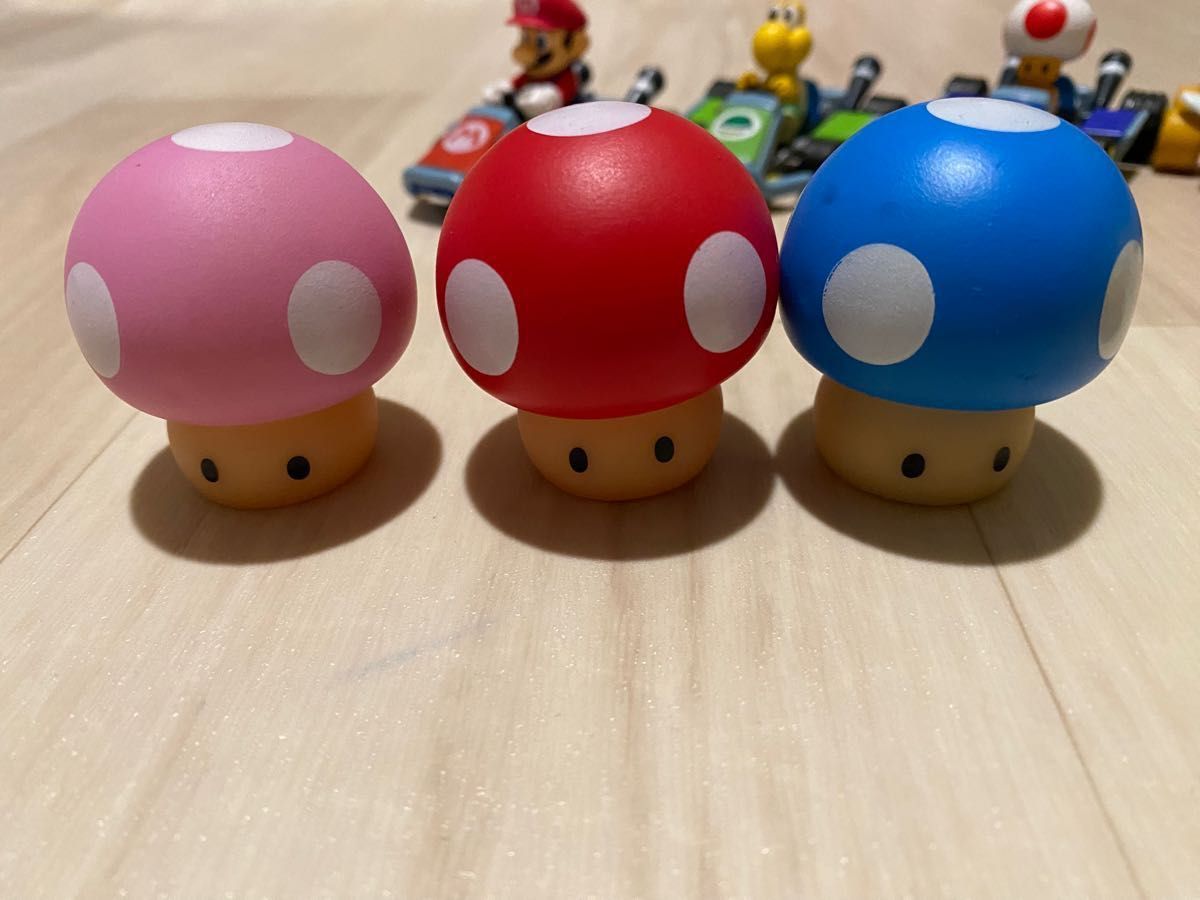 スーパーマリオ マリオカート プルバックカー　ソフビ　キノコ　セット