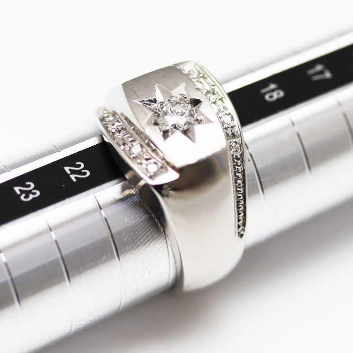 Pt850 платина кольцо * кольцо бриллиант 0.28ct/0.08ct 20 номер 26.3g мужской б/у прекрасный товар 