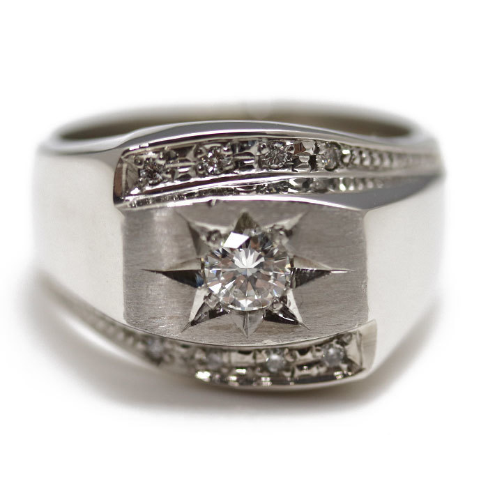 Pt850 платина кольцо * кольцо бриллиант 0.28ct/0.08ct 20 номер 26.3g мужской б/у прекрасный товар 