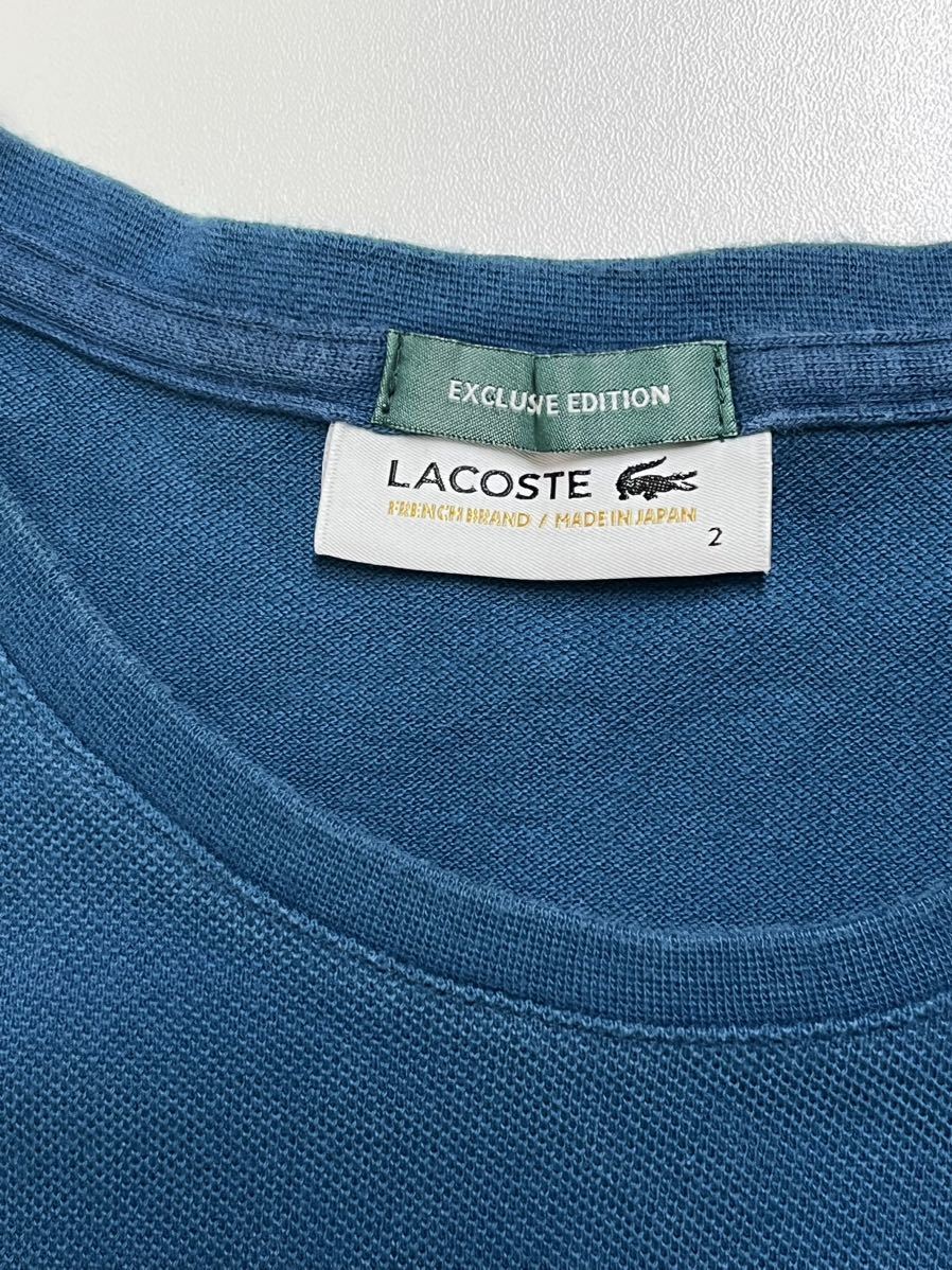 ラコステ LACOSTE Tシャツ 半袖 鹿の子 クルーネック 胸ポケット コットン 青系 ブルー サイズ2_画像3