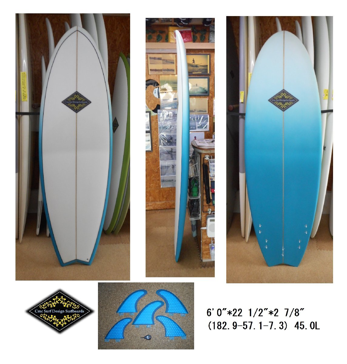 送料無料（一部除く）★2023’　CMC SURF ORIGINAL SURFBOARDS 6'0 　フィン付　ブルー　新品