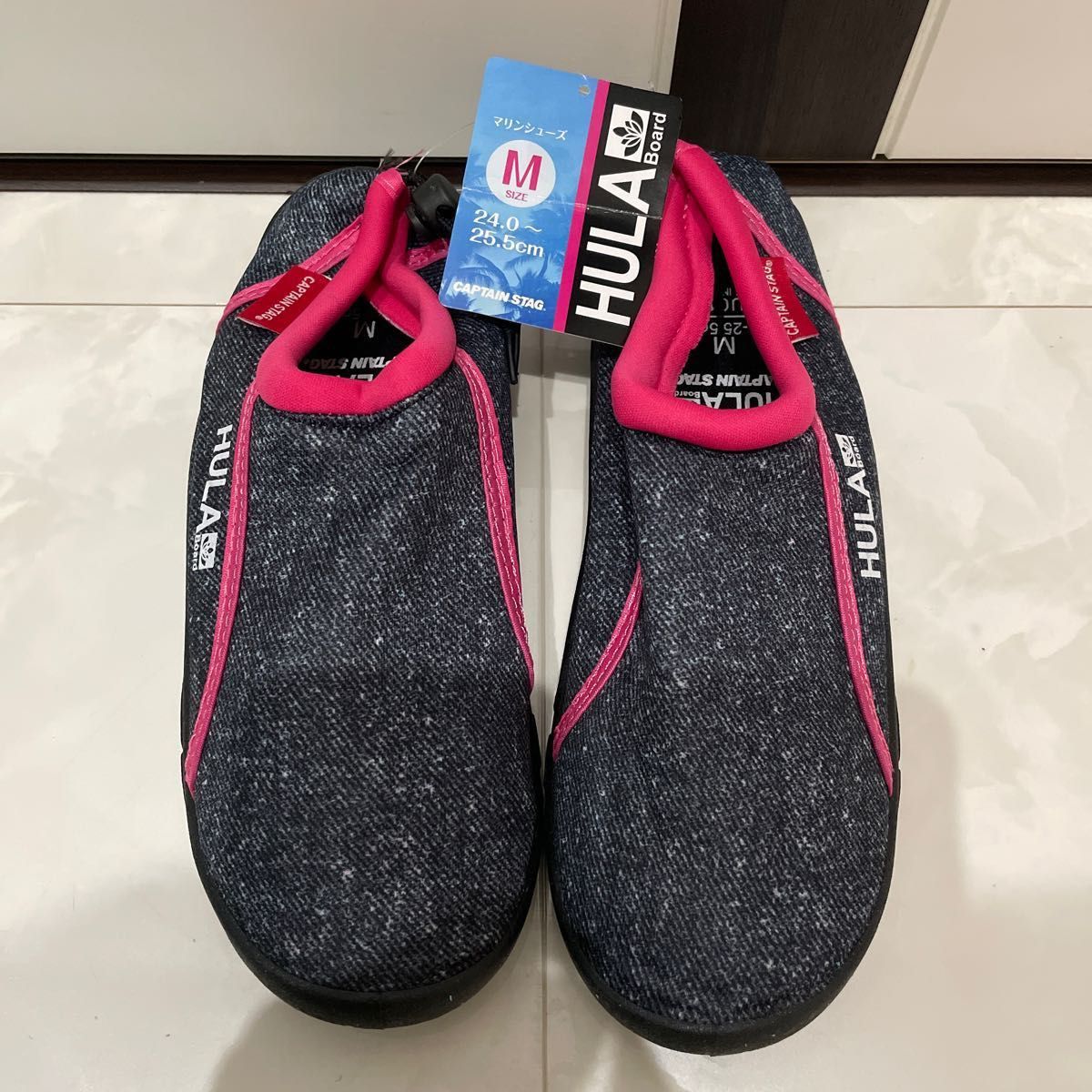 2点!JS16-18ピンク×サックスとM24-25.5 ブラック×ピンク マリンシューズ キャプテンスタッグ