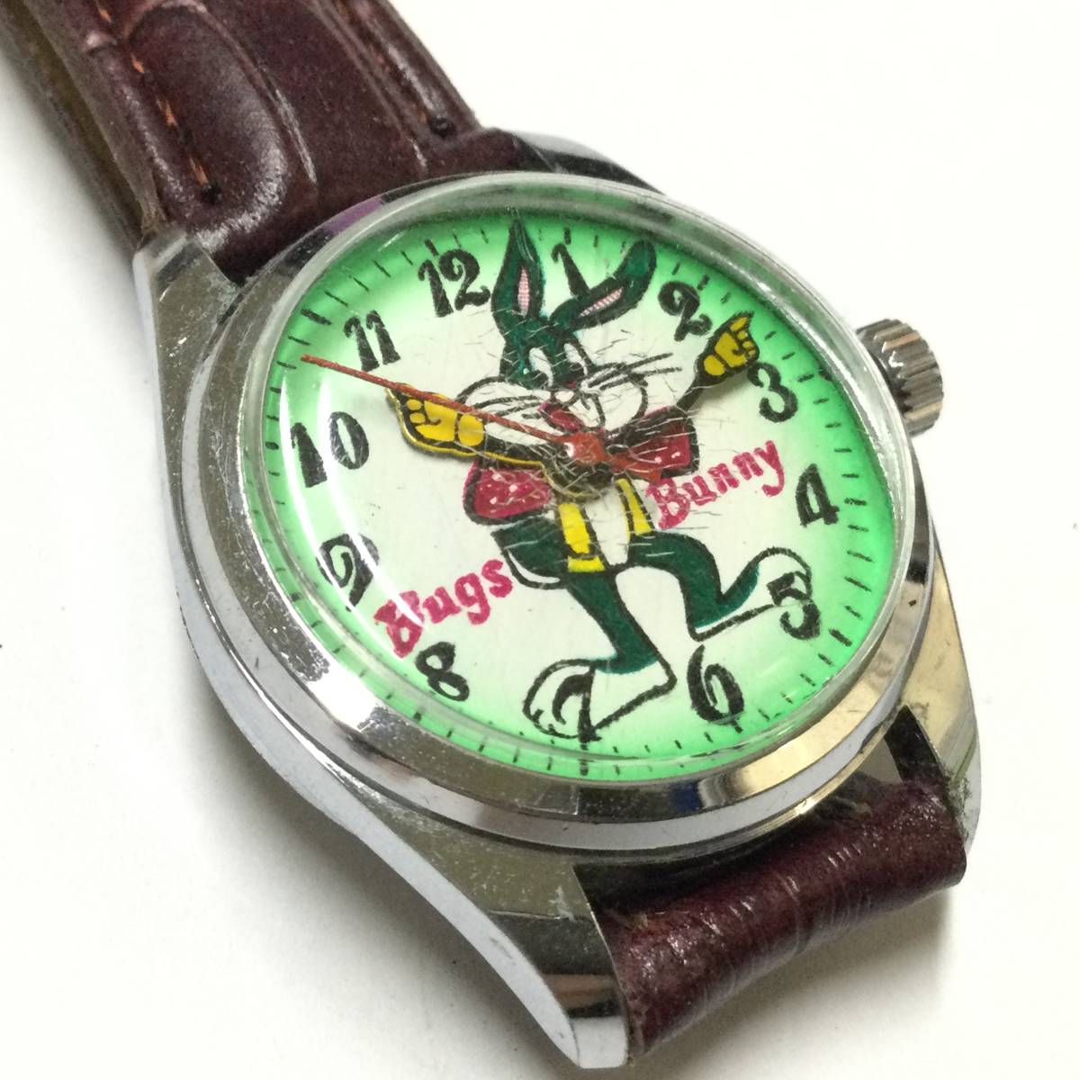 [ Showa Retro * rare Vintage ]70 period Looney Tunes Bugs Bunny hand winding wristwatch character watch 