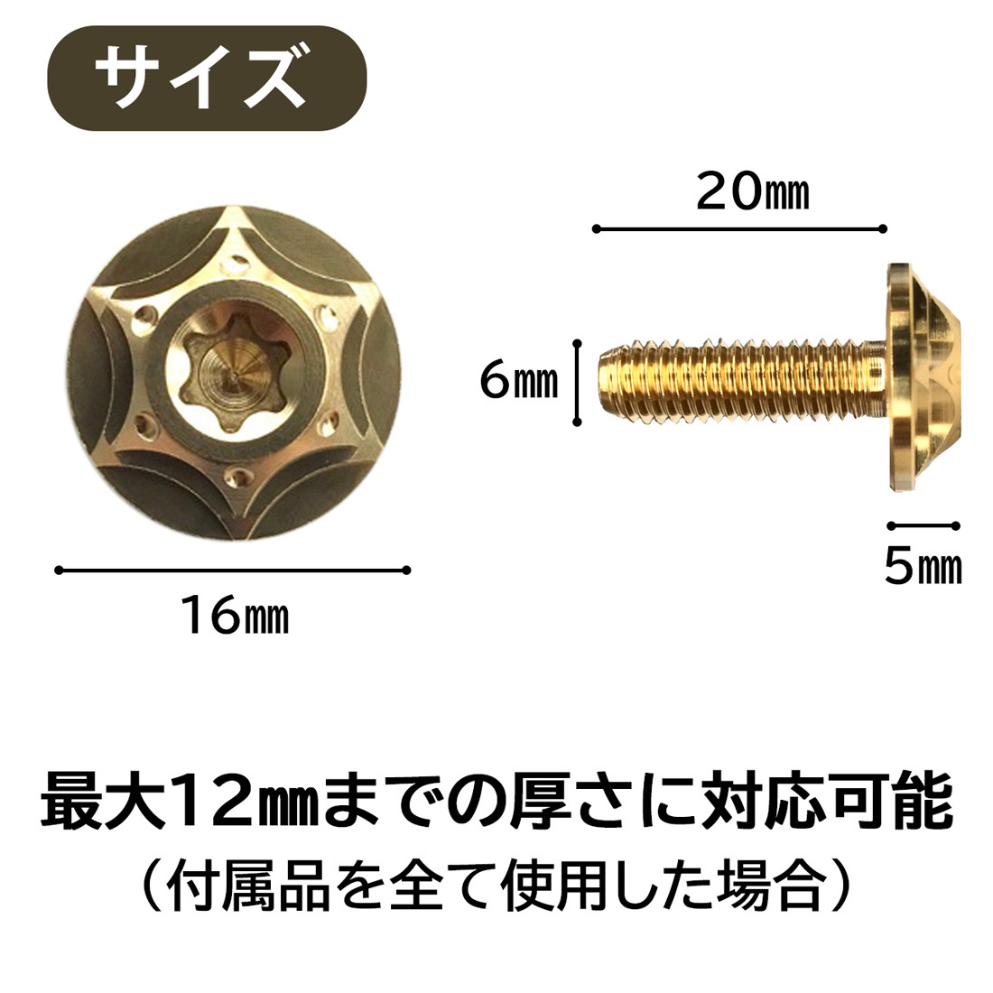 チタン合金製ボルト●二輪ナンバー専用●ゴールド色●Kawasaki/カワサキ/ZZ-R250/ZZ-R400/ZZ-R1100/Z125PRO/BALIUS/Z250/W800_画像4