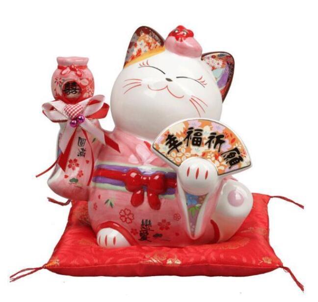 幸福祈願★国内希少招き猫 貯金箱 陶磁 工芸品 装飾品 ギフト 雑貨 座布団付き ひょうたん 開店祝い 置物 開運 招福 2種類選択可ブルー_画像5