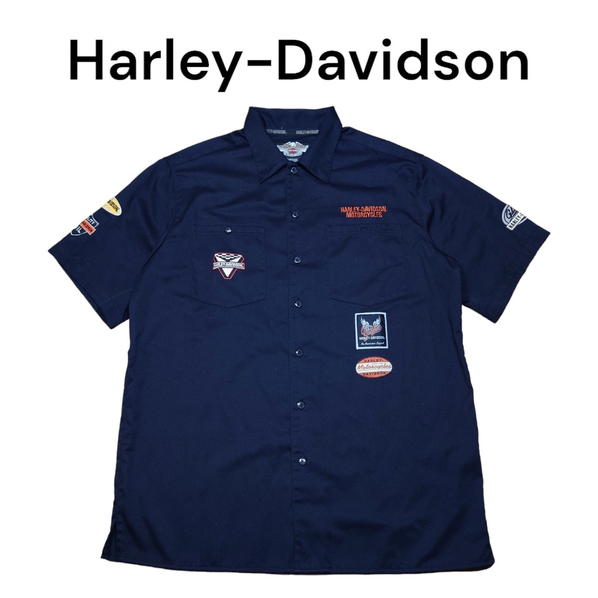 HarleyDavidson　ビッグロゴ刺繍　ワークシャツ　ハーレーダビッドソン 半袖シャツ