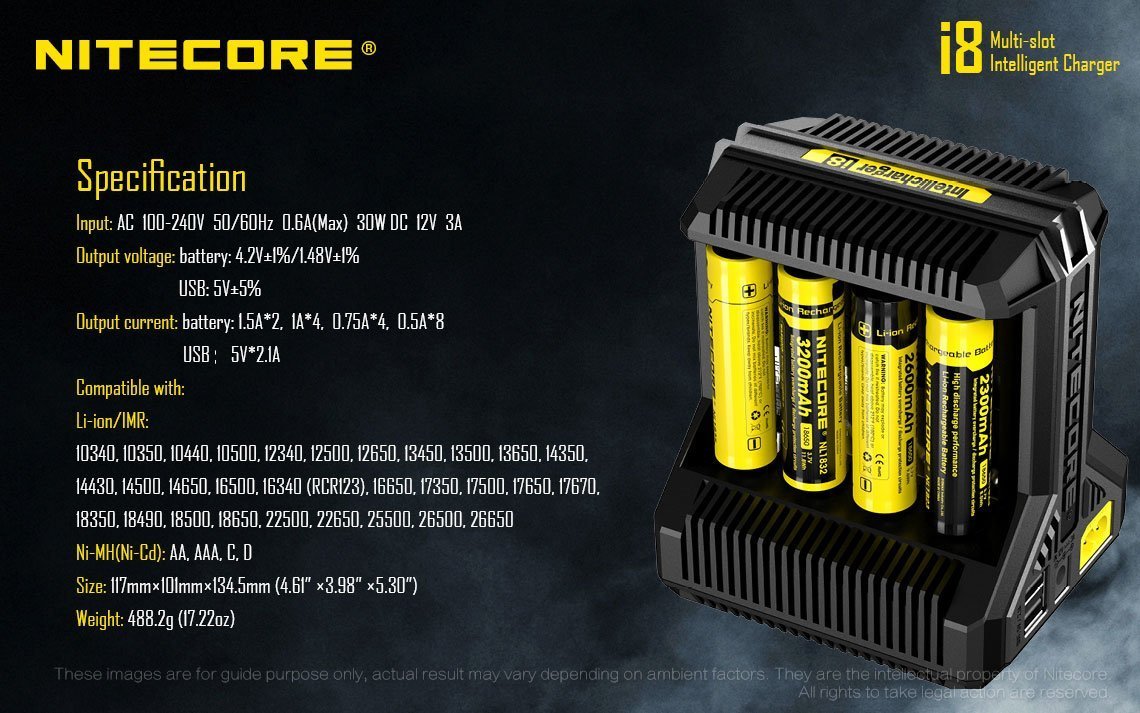 NITECORE Intellicharger i8 14500/18650/26650 lithium ion rechargeable battery NI-MH/NiCd battery 8 ream charger multi charger 