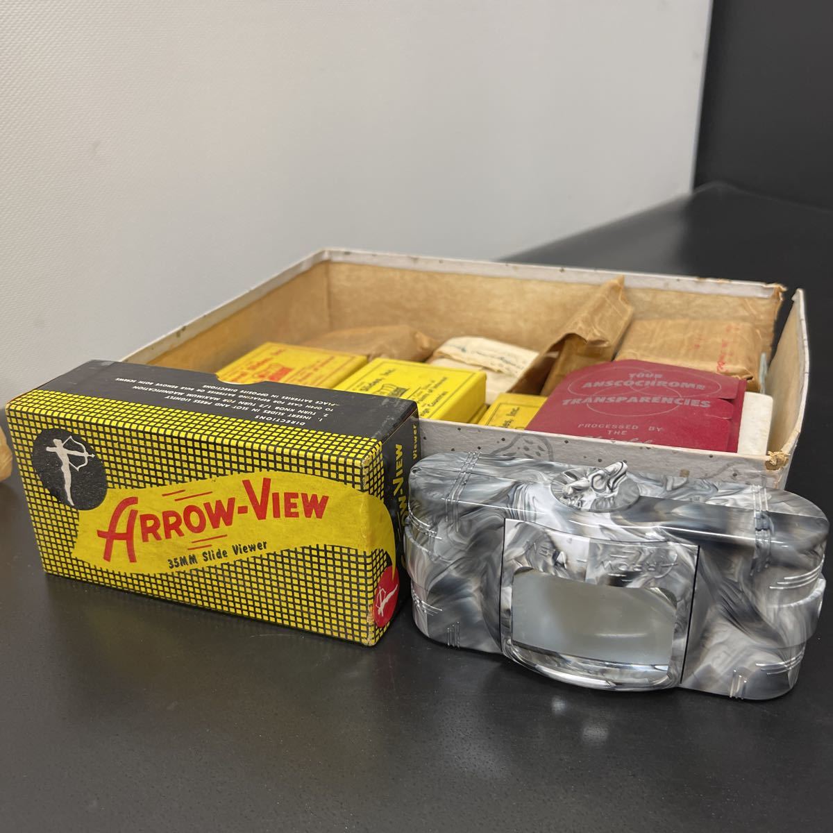ベークライト アロービュー 35mm オリジナルボックス 1950年代 マーブルイルミネーション スライドビューア 箱付き 拡大鏡 現状品_画像1