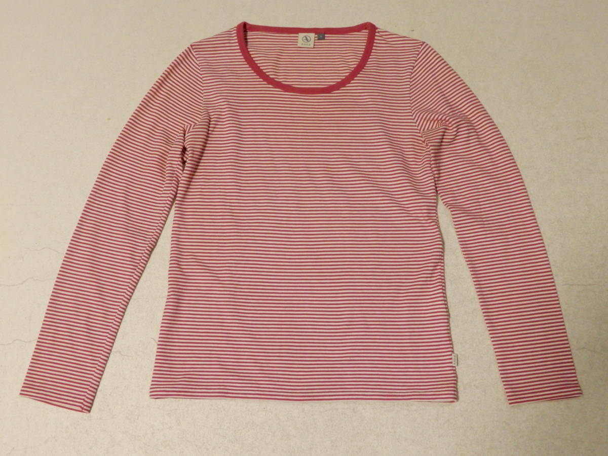 [ free shipping ] Aigle :AIGLE! cotton 50%: polyester 50%: pink border : long sleeve T shirt : long T-shirt : long T* size S