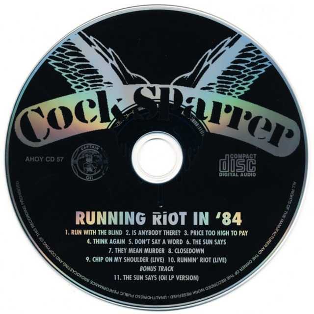 ＊中古CD COCK SPARRER/RUNNING RIOT IN'84 1984年作品2nd+ボーナストラック収録 SHAM69 ANGELIC UPSTARTS THE LAST RESORT 4SKINS_画像4