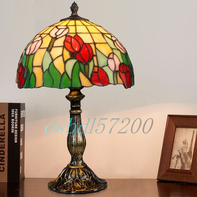 ◆稀少品◆ステンドランプ ステンドグラス アンティーク 花柄 レトロな雰囲気がおしゃれ ティファニー 照明 ランプ