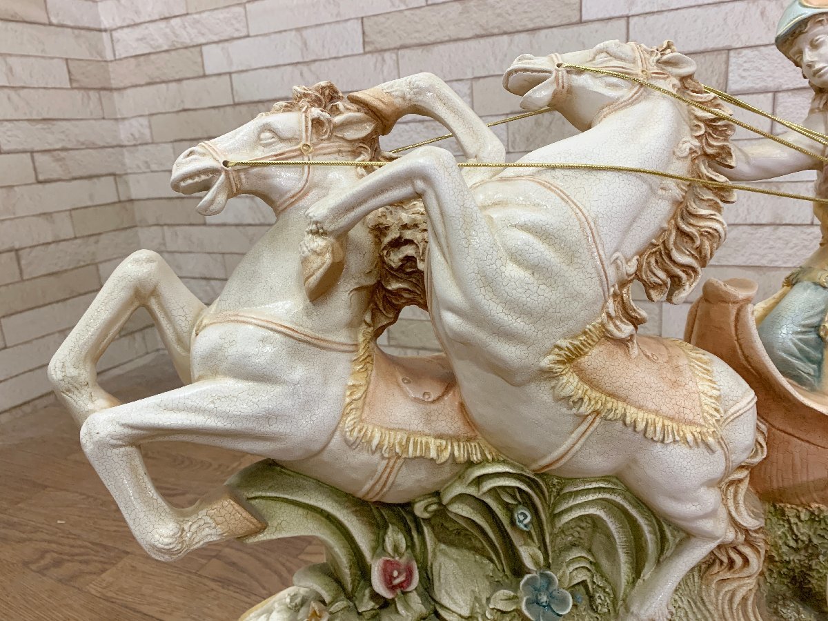 西洋ロココ調 豪華な馬車 ベンハー イタリアローマ オブジェ クラシック 置物 エレガント 洋風 白馬 女性/美術品（B）_画像6
