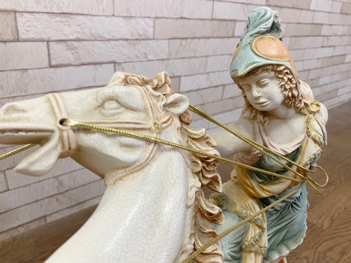 西洋ロココ調 豪華な馬車 ベンハー イタリアローマ オブジェ クラシック 置物 エレガント 洋風 白馬 女性/美術品（B）_画像8
