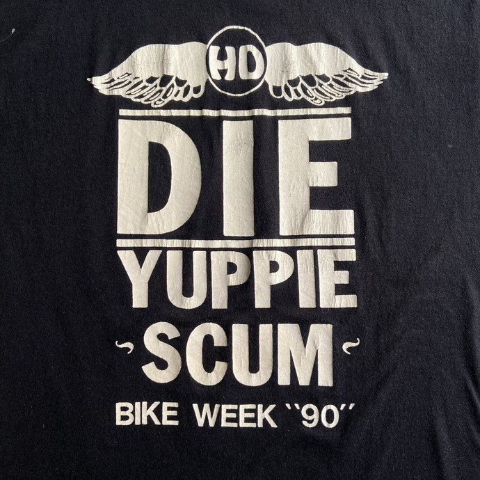 90年代 Harley-Davidson ハーレーダビッドソン ツートンカラー BIKE WEEK 1990 ロゴプリント Tシャツ メンズM-L相当_画像1