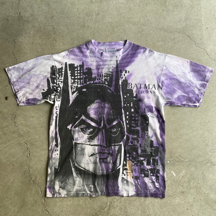 90年代 BATMAN マーブル染め オーバープリントTシャツ メンズXL パープル 紫色