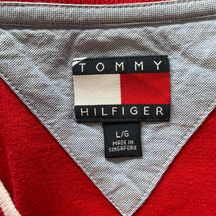 00年代 TOMMY HILFIGER トミーヒルフィガー ワンポイントロゴ刺繍 VネックTシャツ メンズL_画像7