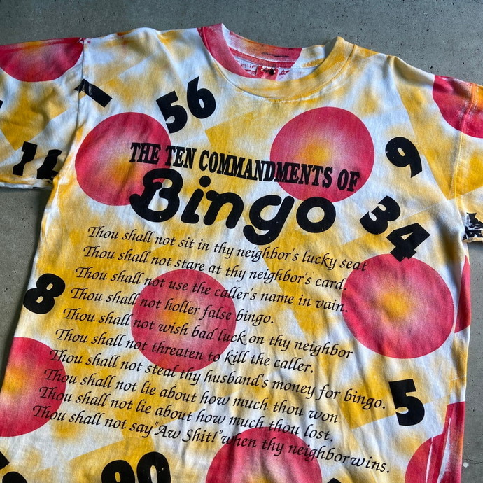 90年代 THE TEN COMMANDMENTS OF BINGO ビンゴ 総柄 オールオーバープリントTシャツ メンズXL相当_画像1