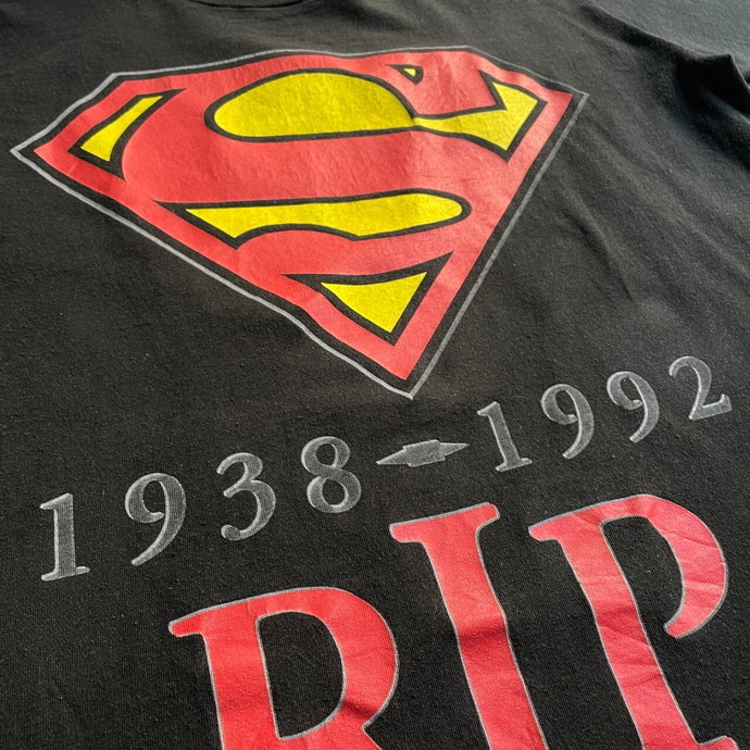 90年代 SUPERMAN 1938-1992 RIP スーパーマン ロゴ 両面プリント Tシャツ メンズM_画像3