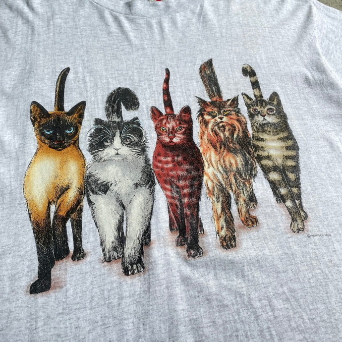 90年代 PRINTS OF TAILS 猫 アート アニマル プリント ロング丈 Tシャツ メンズXL相当 レディース2XL相当